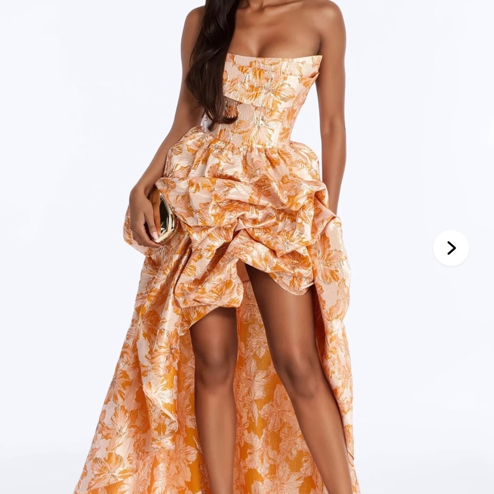 Fashion Nova Peach-Orange Floral Strapless High-Low Dress